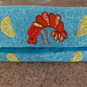 Colorful Beaded Clutch with Shrimp 🦐 and Lemon Design